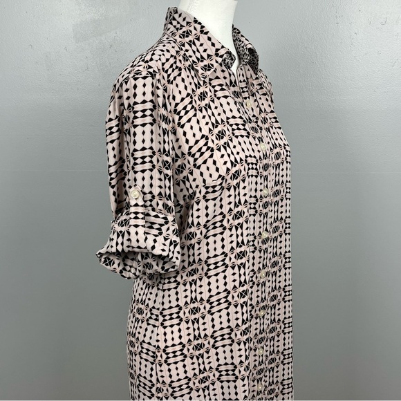 Cabi 784 Colony Club button front roll sleeve geometric shirt dress, size small. - Picture 7 of 12